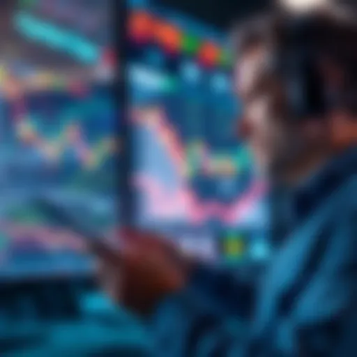 Trader anxiously reviewing financial charts and graphs, reflecting on a recent loss due to financial strain