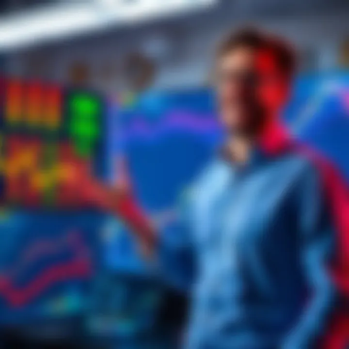 A happy trader stands in front of a screen showing rising memecoin prices and a graph indicating profit increase from $3,000 to $17,000.