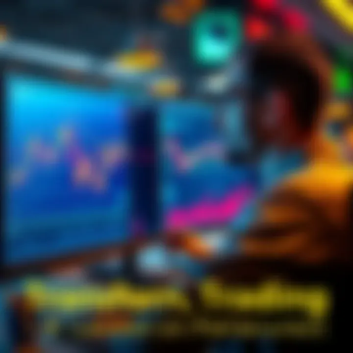A trader looking at graphs and charts on a computer screen, symbolizing patience in trading decisions.