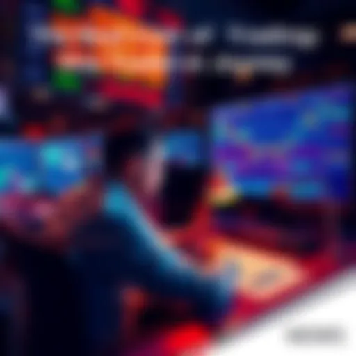 A trader sitting at a desk with graphs and charts showing market fluctuations, looking thoughtful about their trading journey.