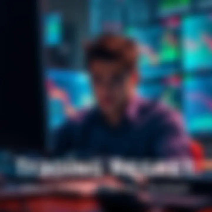 A trader sits in front of multiple screens, looking distressed as they review their recent trades, highlighting the emotional impact of trading decisions.