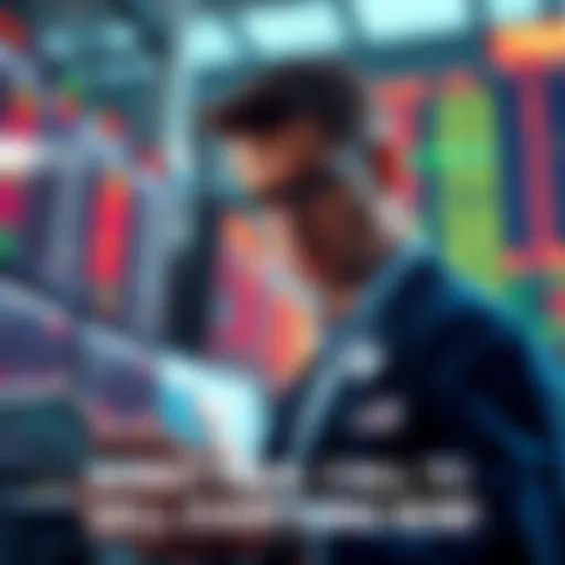 A concerned trader looking at stock charts with a sense of urgency, indicating a market downturn