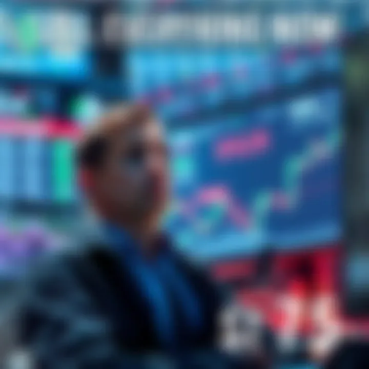 A trader looking worried while monitoring Solana's price, showing a chart with a downward trend and a $75 target marked.