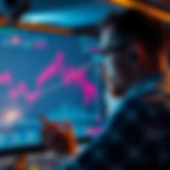 A trader looking at a screen with Ethereum charts showing a significant short position and a red downward trend, indicating potential liquidation.
