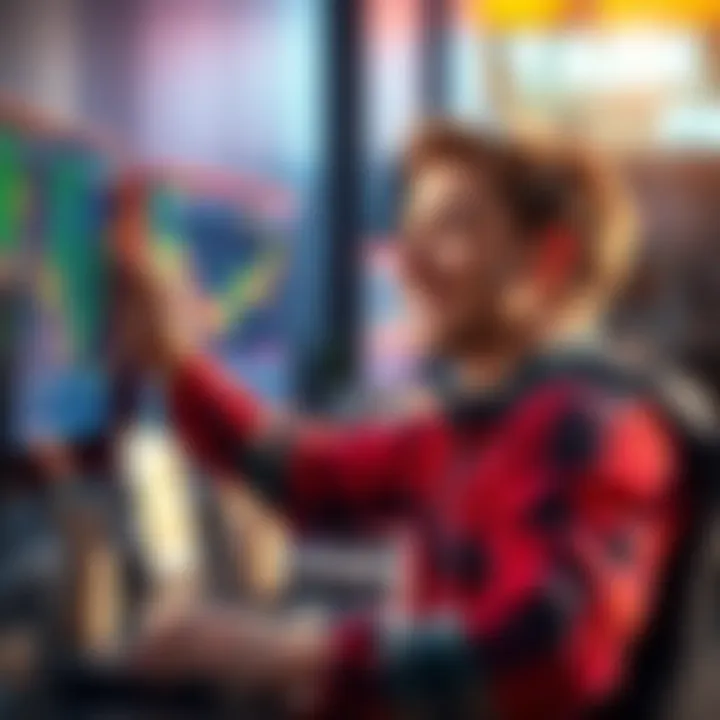 A trader smiling and looking at a computer screen showing a positive trading graph, symbolizing success after recovery from losses.