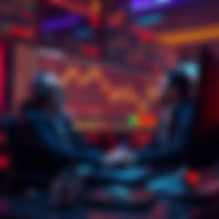 Two traders looking at charts and graphs on a computer screen, discussing altcoin market signals.