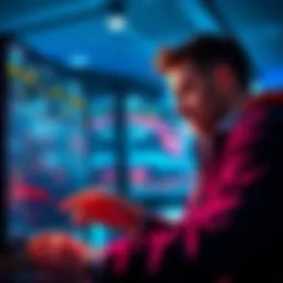 Two traders looking at a screen displaying cryptocurrency prices and charts