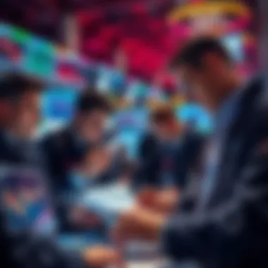 A group of traders looking at charts and graphs, showing concern over market dips and leverage risks.