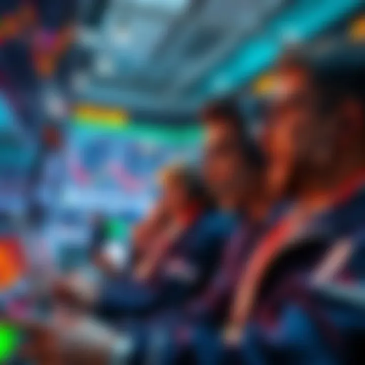A group of traders looking excitedly at market charts, signaling a potential bull run in the financial market