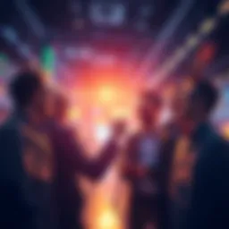 A group of traders joyfully discussing the latest market trends and celebrating their recent investments in sub $100 assets.