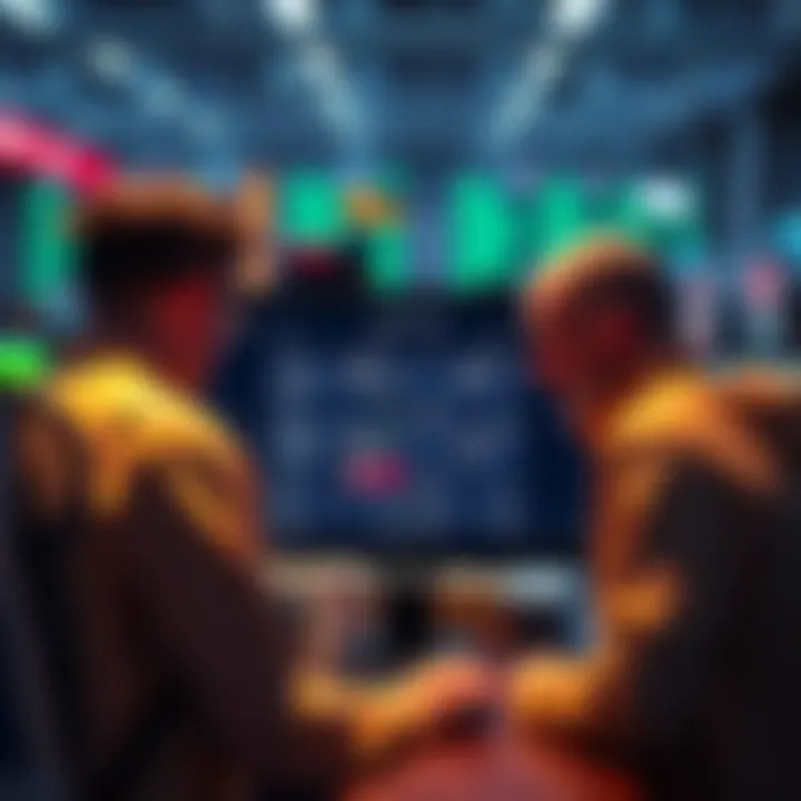 Traders looking at a computer screen displaying fee comparisons between Binance, Kraken, and Coinbase