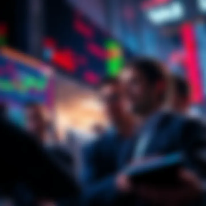 Group of traders looking at fluctuating stock market charts with concerned expressions