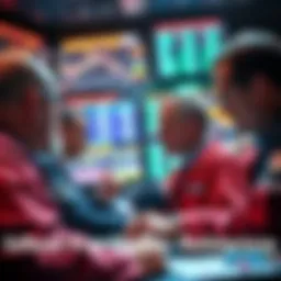 A group of traders looking at charts and discussing recent significant price shifts in a trading room