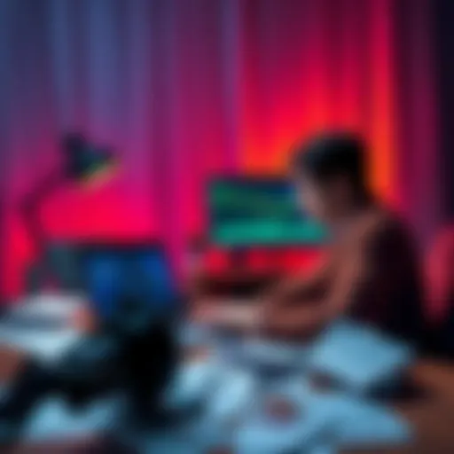A person sitting at a desk, looking frustrated with a laptop showing Trezor trading interface, papers scattered around, indicative of trading challenges.