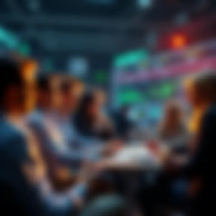 People engaged in a lively discussion on trading strategies and market events