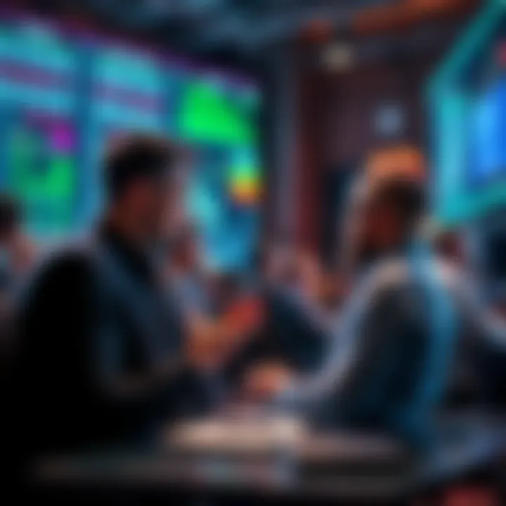 People engaging in a discussion about trading strategies and market events