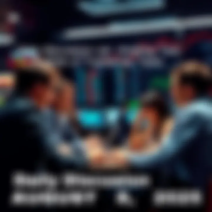 People engaging in a trading discussion about strategies and market events
