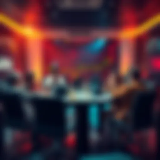 A group of people engaging in a lively discussion about trading strategies at a round table.