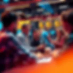 A group of people discussing trading ideas and strategies in a lively forum setting