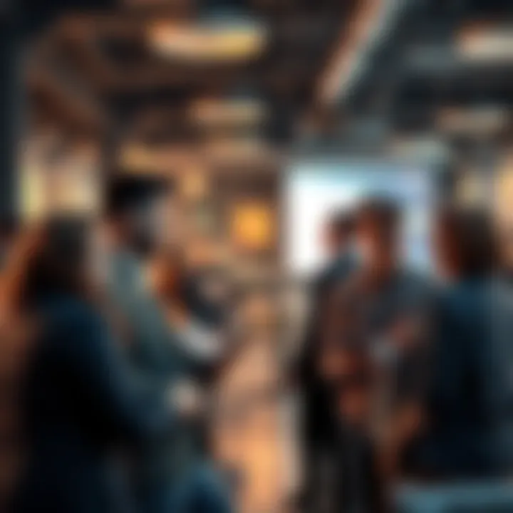 A group of people engaging in a lively conversation about trading strategies and current events in a casual setting.