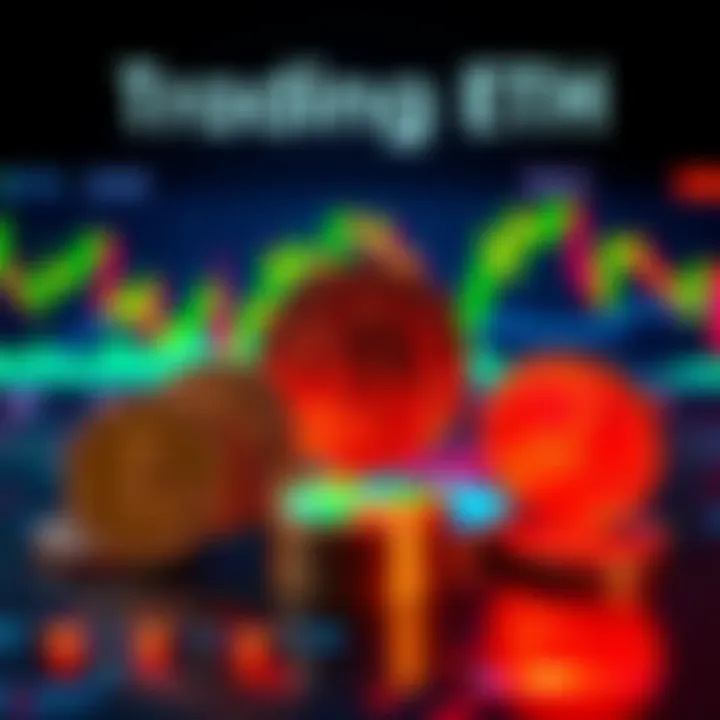 Trading ETH Strategies A visual comparison of active trading and passive earnings with ETH, showing charts and coins to illustrate differences in returns.