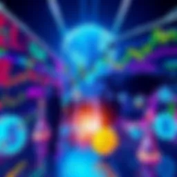 A graphic showing people trading on a digital platform with graphs and currency symbols, emphasizing daily rewards from market trading.