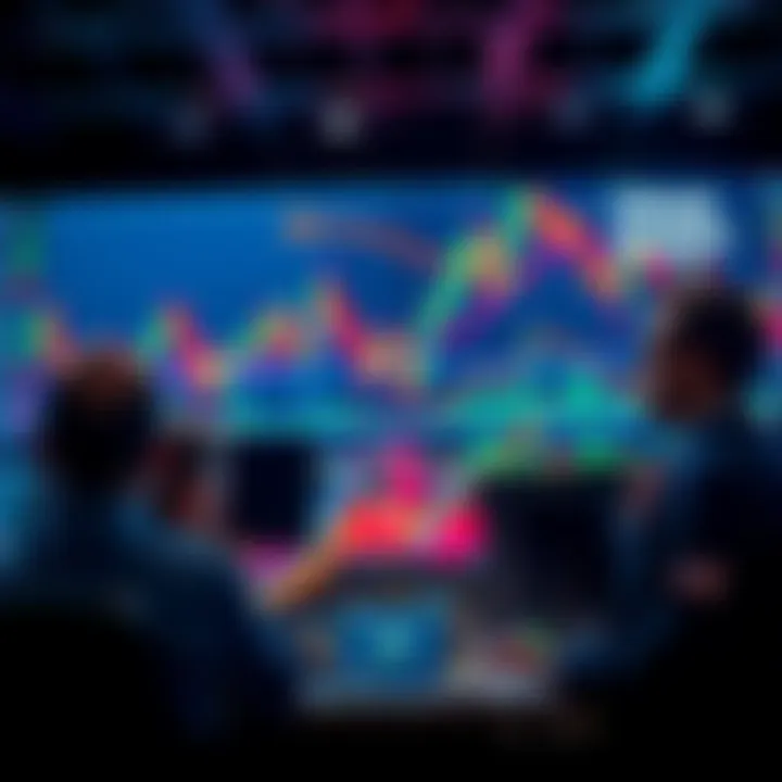 Chart showing erratic movements in trading indicators during market fluctuations, with traders looking concerned.