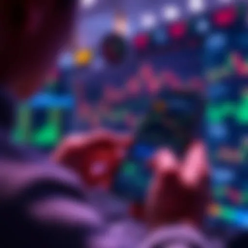 A person using a smartphone to trade cryptocurrencies, stocks, and commodities on one app, showing a clear interface with various market data.