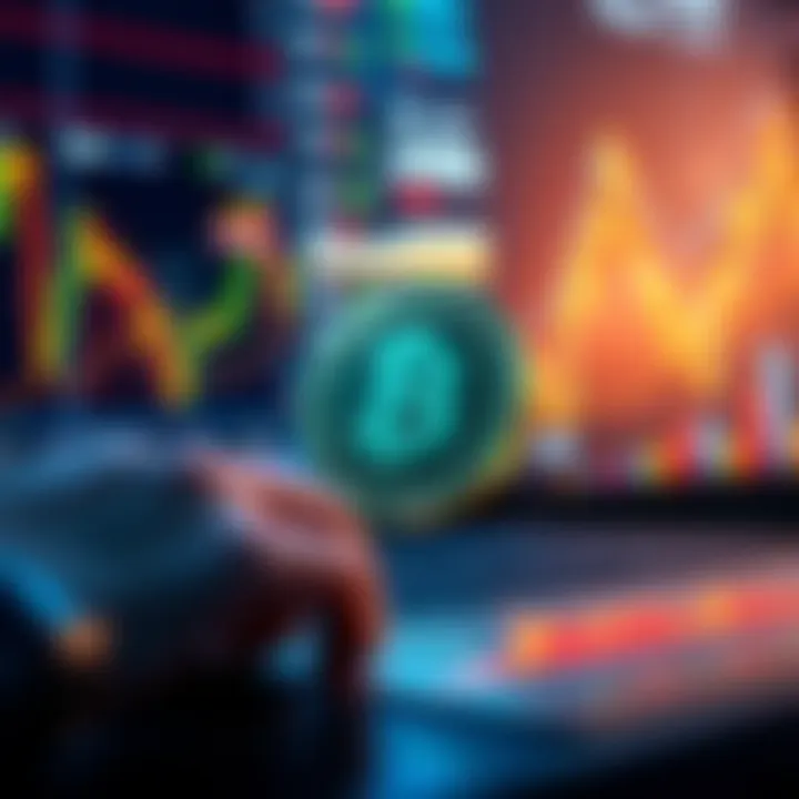 A digital representation of trading Universal High Income (INCOME) on BitMart platform with charts and graphs showing market activity.