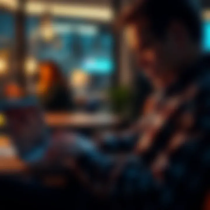 Individual focused on trading XRP cryptocurrency, looking at charts on a laptop in a casual setting