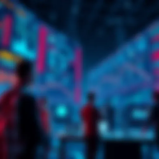 People engaging in trading AI prediction contracts with graphs and data in the background
