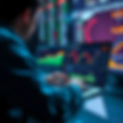 A trader analyzing data on a laptop with charts and graphs displayed on the screen