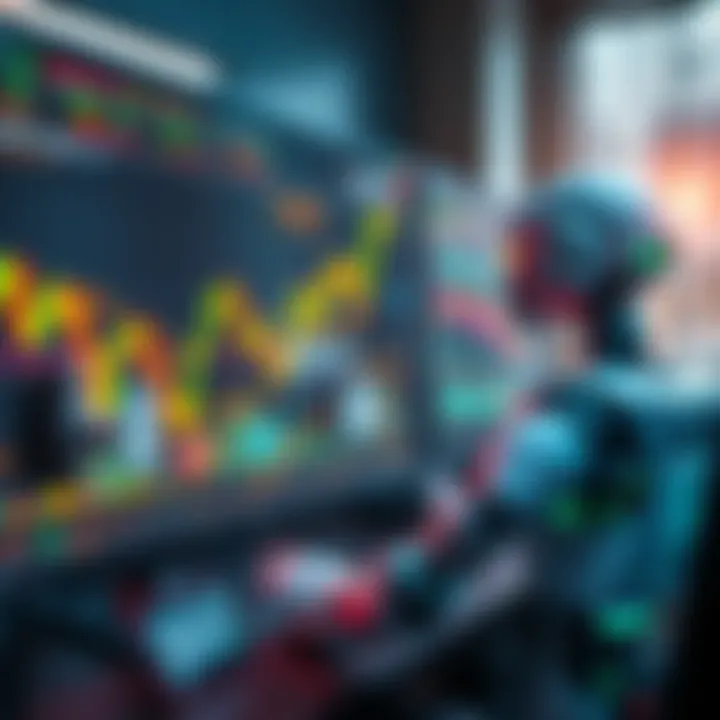 Trading Bot in Action A computer screen showing market charts and high-frequency trading bot executing trades in cryptocurrency