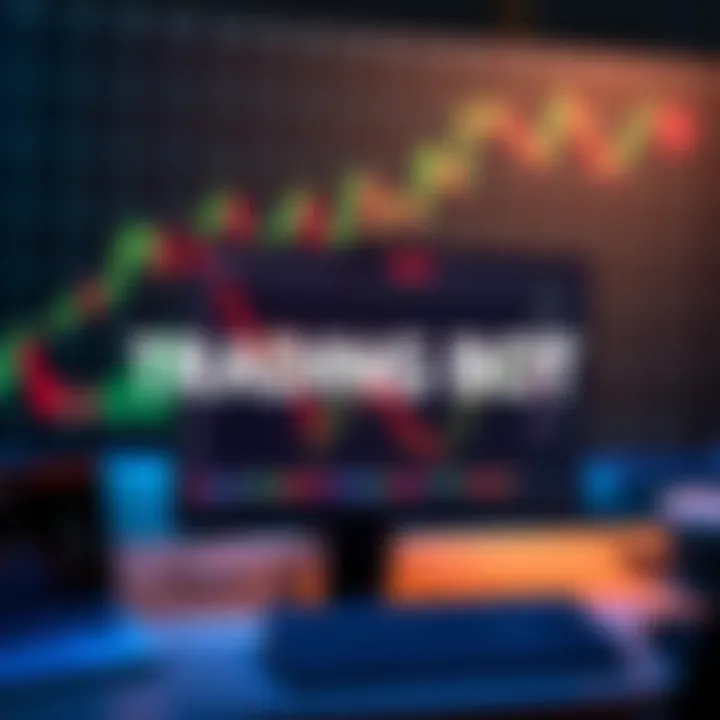 A graphic showing a computer screen with a trading bot interface displaying no activity, set against a backdrop of bear market trends with downward arrows