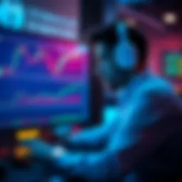 Trading Bot for Pump Fun Tokens A trader observing a chart on a computer, with a graph showing rising values and a digital wallet interface visible. The focus is on the concept of automated trading for cryptocurrencies.