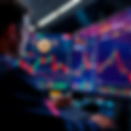 A trader looking at charts for Bitcoin and Ethereum on a computer screen with a focus on shorting strategies.