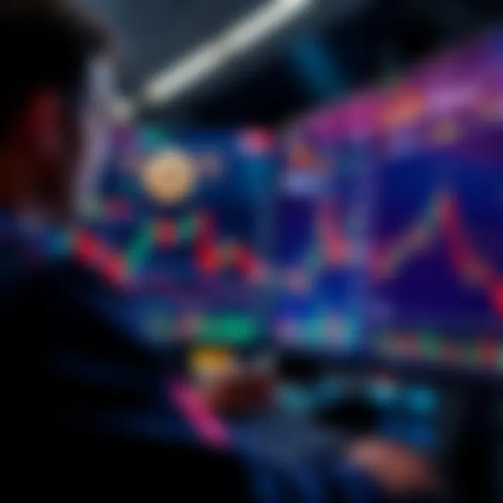 A trader looking at charts for Bitcoin and Ethereum on a computer screen with a focus on shorting strategies.