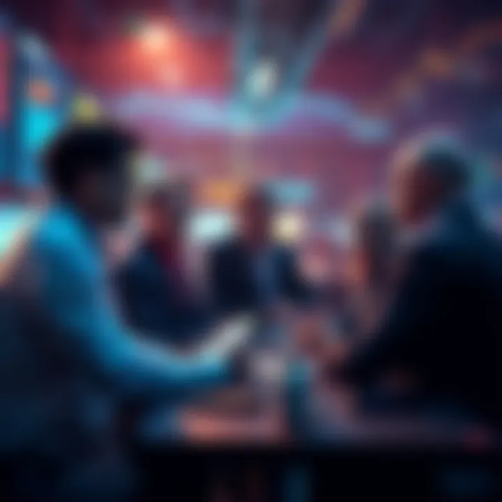 Traders engaging in a discussion about strategies and market events