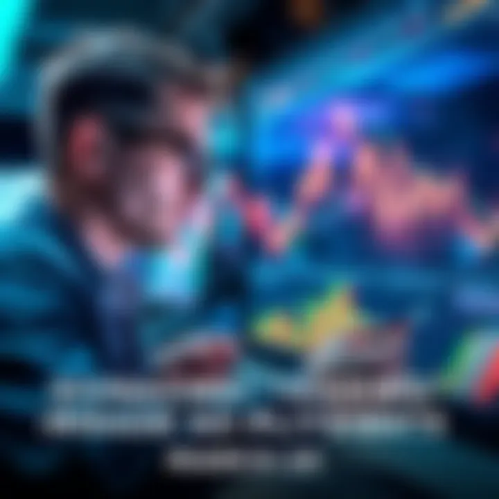 A professional trader analyzing market trends with charts and graphs on a digital screen.