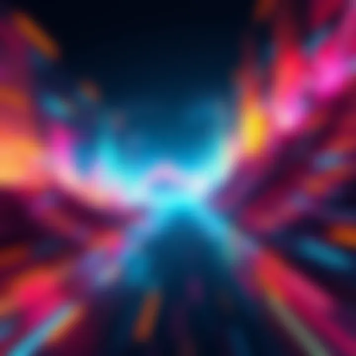 An abstract representation of cryptocurrency trading with grid bot strategies in action, featuring vibrant colors and digital elements to symbolize market movements.