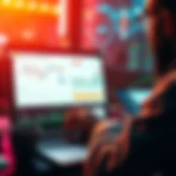 A person analyzing memecoin trading platforms for Solana with charts and graphs on a laptop screen