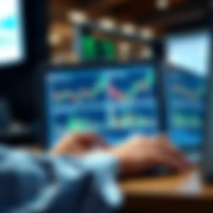 Trading on Pionex A person using a laptop to trade on the Pionex platform, showing charts and graphs on the screen.