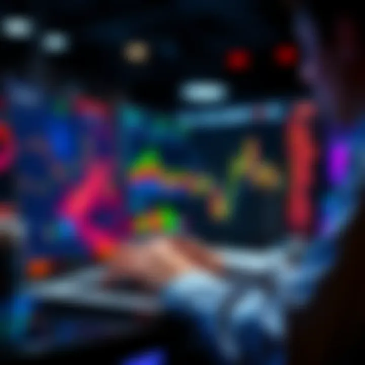 A person using a laptop to trade on a prediction market platform, with graphs and statistics on the screen.