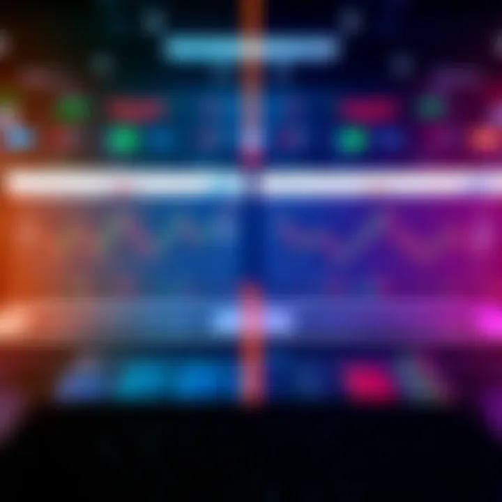 Trading platforms comparison A side-by-side comparison of different trading platform interfaces showing charts and trade options