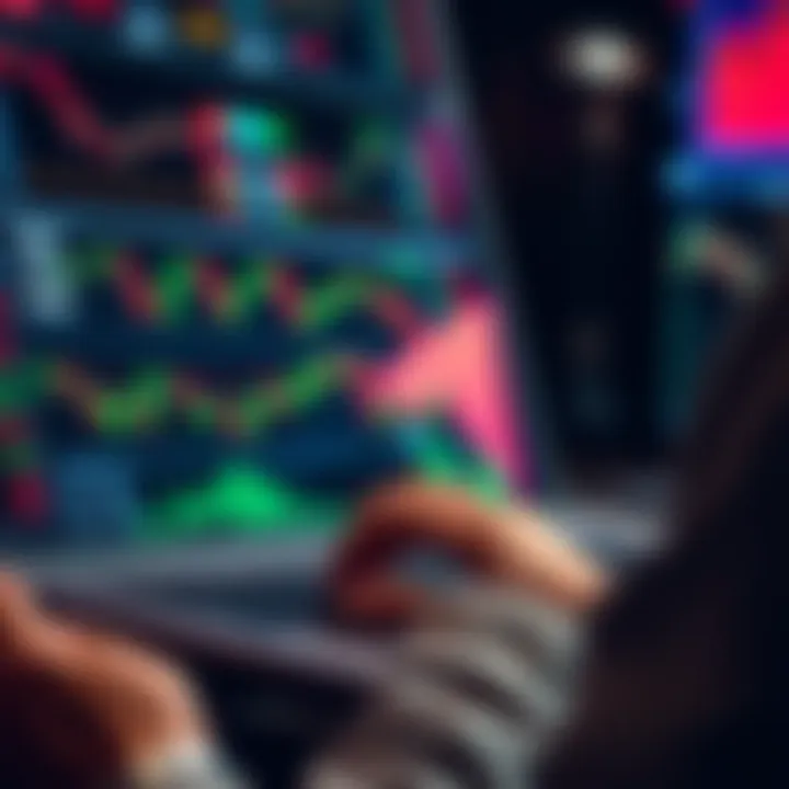 A person analyzing market data on a laptop with financial charts and graphs displayed, illustrating leveraged trading on Polymarket.