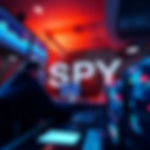 Investors trading SPY on the Solana blockchain with digital charts and graphs showing market trends.
