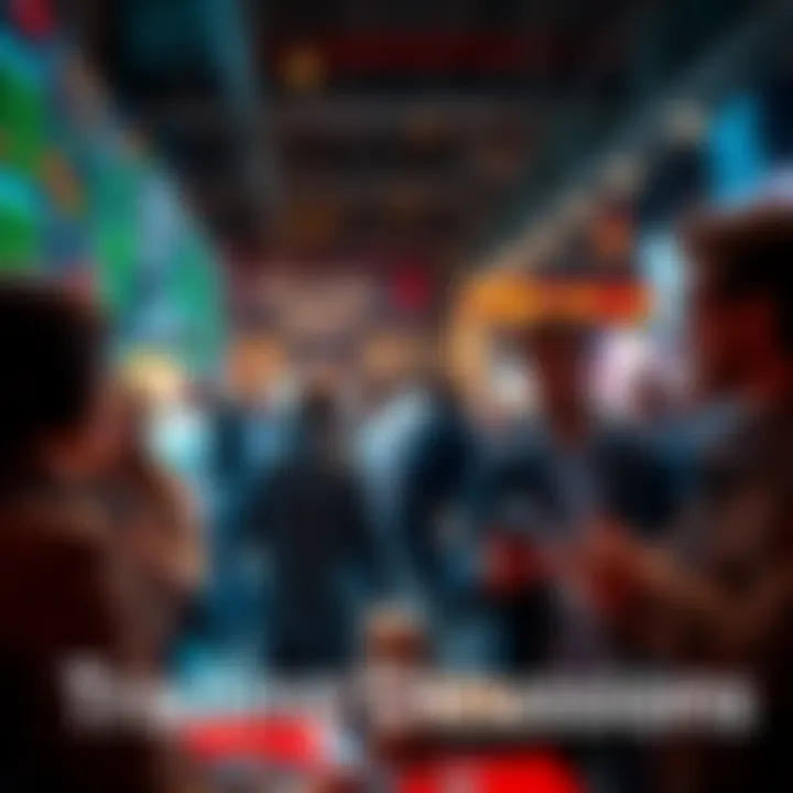 People engaging in a lively conversation about trading strategies and daily events, with some using their devices to share tips.