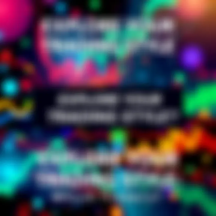 Explore Your Trading Style An abstract illustration representing different trading styles like day trading, swing trading, and value investing with financial charts and symbols