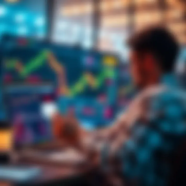 A beginner reading trading tips on a laptop with charts on the screen