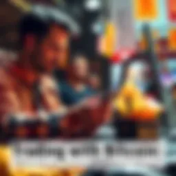 A person exchanging items like gadgets and collectibles using Bitcoin instead of cash.